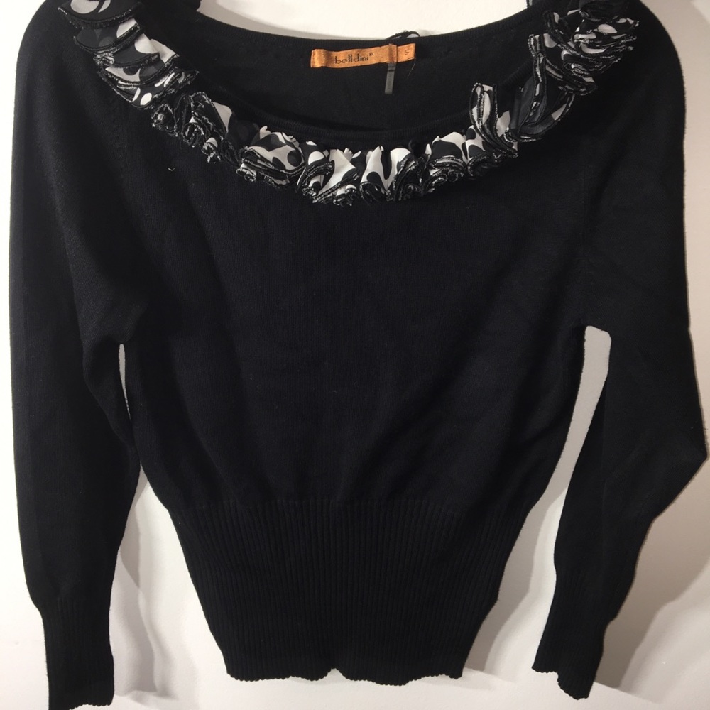 Bellini boatneck sweater with ruffle neck